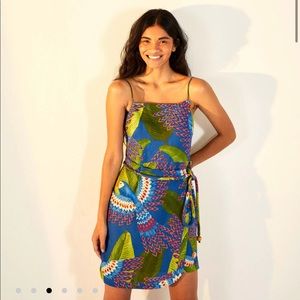 Farm Rio Blue Macaw Mini Wrap Dress